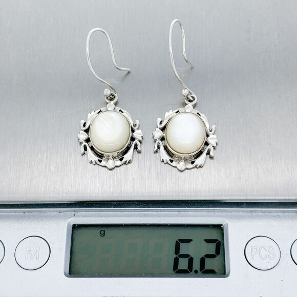 Vintage NF Sterling Silver 925 Mother of Pearl Dangle Earrings - Picture 5 of 5